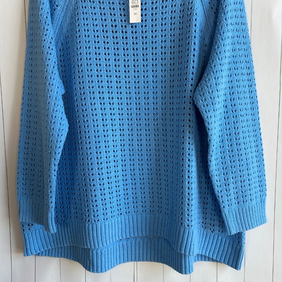 Talbots plus size 3X open knit raglan sweater pullover blue 100% cotton NEW - Picture 4 of 12